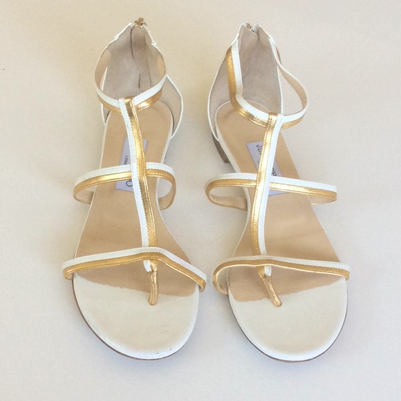 Jimmy Choo Shoes - Jimmy Choo Tibetha White Golden Sandals Sz US 8.5